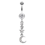 Galactic Falling Stars and Moon Belly Button Ring - Dangling Belly Ring. Navel Rings Australia.