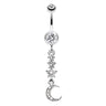 Galactic Falling Stars and Moon Belly Button Ring - Dangling Belly Ring. Navel Rings Australia.
