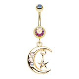 Starry Night Moon Belly Dangle - Dangling Belly Ring. Navel Rings Australia.