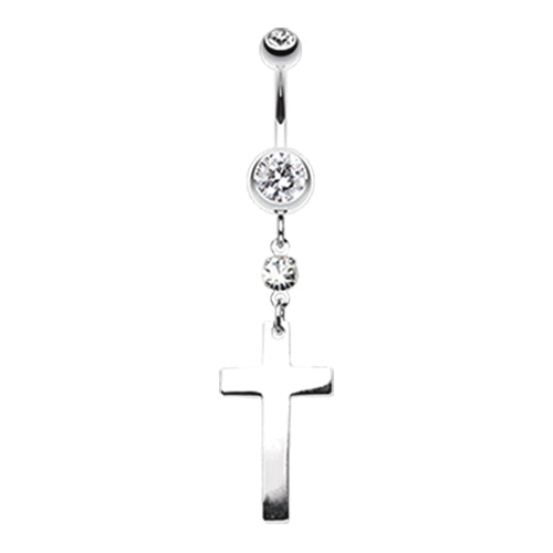 Classic Steel Cross Navel Ring - Dangling Belly Ring. Navel Rings Australia.
