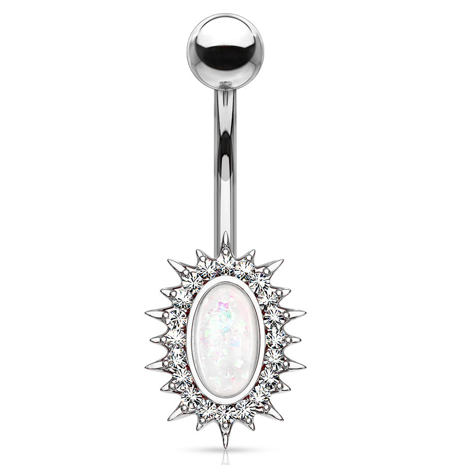 Regal Relics Opal Belly Bar - Fixed (non-dangle) Belly Bar. Navel Rings Australia.