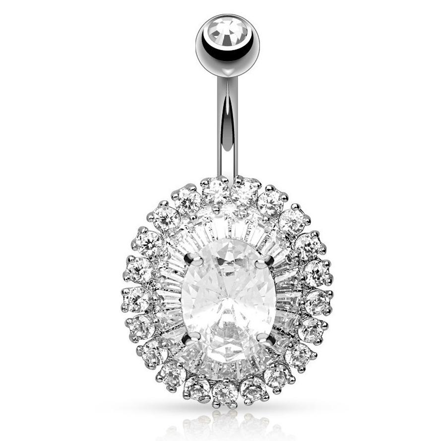 The Dramatic Diamanté Belly Ring - Fixed (non-dangle) Belly Bar. Navel Rings Australia.