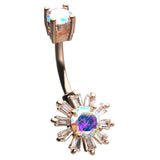 Sunny Baguette Belly Ring in Rose Gold - Fixed (non-dangle) Belly Bar. Navel Rings Australia.