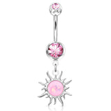 Flaming Opal Sunburst Belly Dangle - Dangling Belly Ring. Navel Rings Australia.