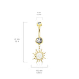 Flaming Opal Sunburst Belly Dangle - Dangling Belly Ring. Navel Rings Australia.