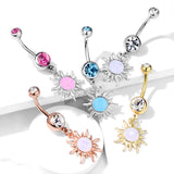 Flaming Opal Sunburst Belly Dangle - Dangling Belly Ring. Navel Rings Australia.