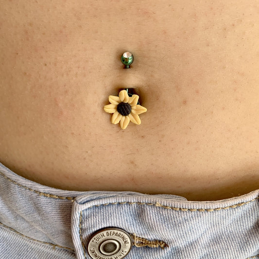 Farmers Field Sunflower Belly Bar - Fixed (non-dangle) Belly Bar. Navel Rings Australia.