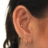 Ball Trinity Earring by Maria Tash in 14K Gold. Flat Stud. - Earring. Navel Rings Australia.
