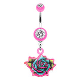 Rose Tattoo Belly Dangle - Dangling Belly Ring. Navel Rings Australia.