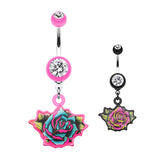 Rose Tattoo Belly Dangle - Dangling Belly Ring. Navel Rings Australia.
