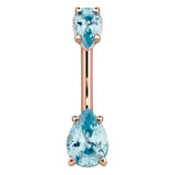 14K Rose Gold Teardrop Gem Belly Rings - Basic Curved Barbell. Navel Rings Australia.
