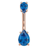 14K Rose Gold Teardrop Gem Belly Rings - Basic Curved Barbell. Navel Rings Australia.