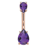 14K Rose Gold Teardrop Gem Belly Rings - Basic Curved Barbell. Navel Rings Australia.
