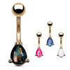 Solitaire Teardrop Opal Belly Rings with Rose Gold Plating