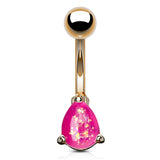 Solitaire Teardrop Opal Belly Rings with Rose Gold Plating - Basic Curved Barbell. Navel Rings Australia.