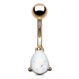 Solitaire Teardrop Opal Belly Rings with Rose Gold Plating - Basic Curved Barbell. Navel Rings Australia.