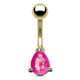 Solitaire Teardrop Opal Belly Rings with Gold Plating - Basic Curved Barbell. Navel Rings Australia.