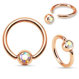 Captive Bead Navel Rings with Rose Gold Plating - Captive Belly Ring. Navel Rings Australia.