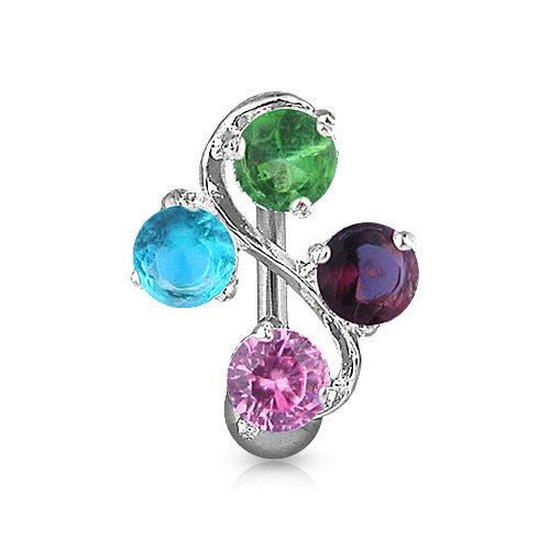 Crystal Vine Reverse Belly Button Bar - Reverse Top Down Belly Ring. Navel Rings Australia.