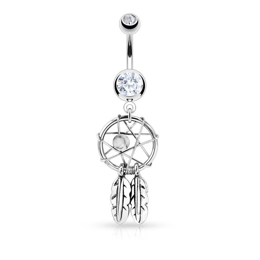 Dreamcatcher Belly Piercing Ring - Dangling Belly Ring. Navel Rings Australia.