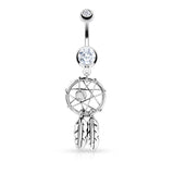 Dreamcatcher Belly Piercing Ring - Dangling Belly Ring. Navel Rings Australia.