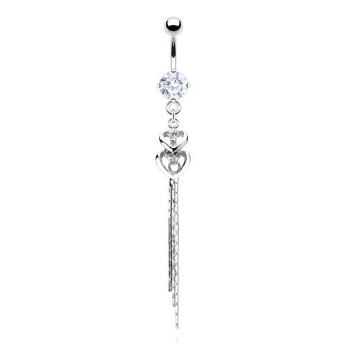 L'amour Duo Heart Chain Belly Dangle - Dangling Belly Ring. Navel Rings Australia.