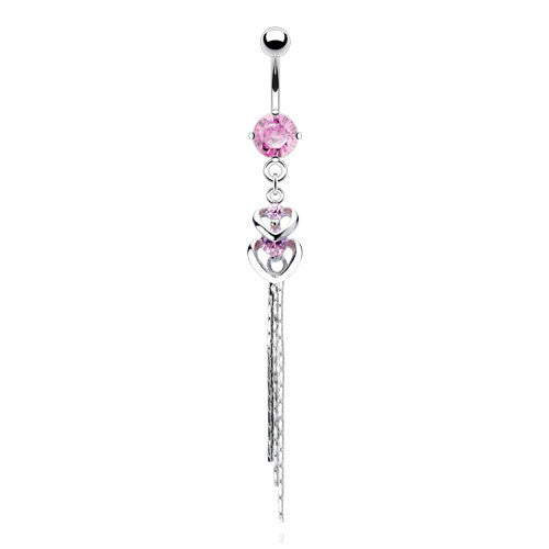L'amour Duo Heart Chain Belly Dangle - Dangling Belly Ring. Navel Rings Australia.