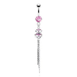 L'amour Duo Heart Chain Belly Dangle - Dangling Belly Ring. Navel Rings Australia.
