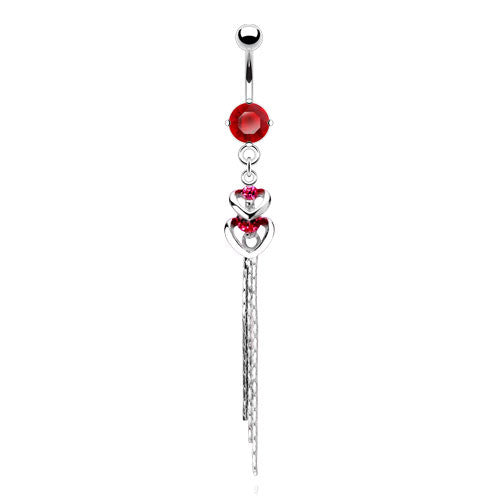 L'amour Duo Heart Chain Belly Dangle - Dangling Belly Ring. Navel Rings Australia.
