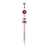 L'amour Duo Heart Chain Belly Dangle - Dangling Belly Ring. Navel Rings Australia.
