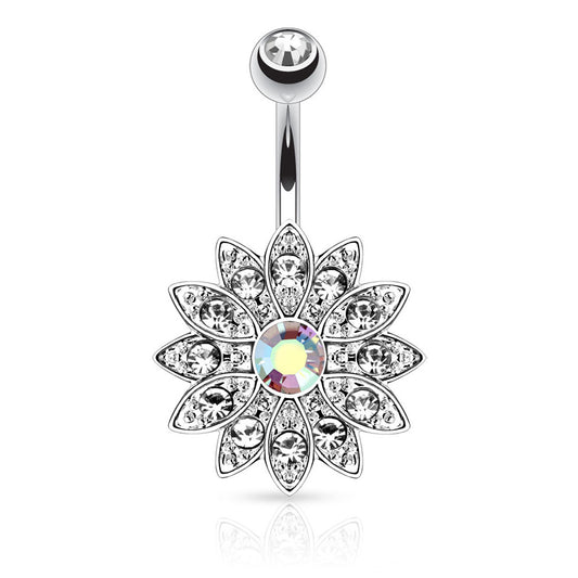 Steel Vintage Antique Flower Burst - Fixed (non-dangle) Belly Bar. Navel Rings Australia.