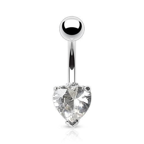 Heart Solitaire Belly Rings. Petite and Mega Heart Gems. - Fixed (non-dangle) Belly Bar. Navel Rings Australia.