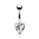 Heart Solitaire Belly Rings. Petite and Mega Heart Gems. - Fixed (non-dangle) Belly Bar. Navel Rings Australia.