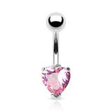 Heart Solitaire Belly Rings. Petite and Mega Heart Gems. - Fixed (non-dangle) Belly Bar. Navel Rings Australia.