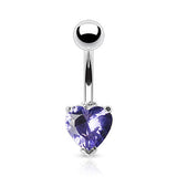 Heart Solitaire Belly Rings. Petite and Mega Heart Gems. - Fixed (non-dangle) Belly Bar. Navel Rings Australia.
