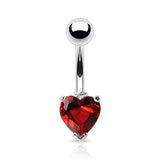 Heart Solitaire Belly Rings. Petite and Mega Heart Gems. - Fixed (non-dangle) Belly Bar. Navel Rings Australia.