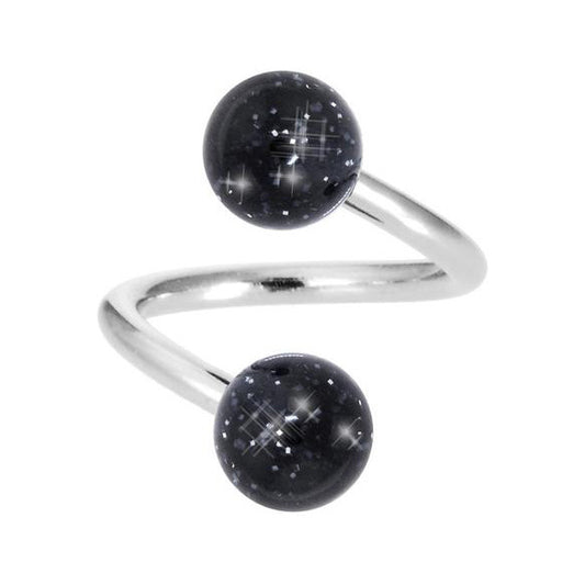Glitter Ball Spiral Twist Navel Bars - Spiral Twister Twistie. Navel Rings Australia.