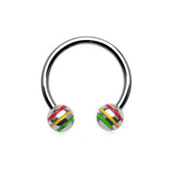 Striped Ball Horseshoe Body Jewellery - Circular Barbell / Horse Shoe. Navel Rings Australia.