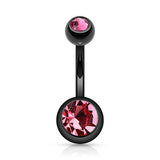 Titanium Plated Gem Navel Bars - Basic Curved Barbell. Navel Rings Australia.