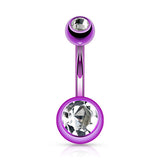 Titanium Plated Gem Navel Bars - Basic Curved Barbell. Navel Rings Australia.