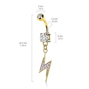 Crystallised Thunder Bolt Belly Dangle with Rose Gold Plating