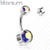Titanium Internally Threaded Flat Gem Belly Rings - Basic Curved Barbell. Navel Rings Australia.