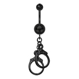 Jet Black Hand Cuffs Belly Bar - Dangling Belly Ring. Navel Rings Australia.