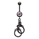 Jet Black Hand Cuffs Belly Bar - Dangling Belly Ring. Navel Rings Australia.