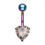Titanium Gem Heart Belly Bars - Fixed (non-dangle) Belly Bar. Navel Rings Australia.