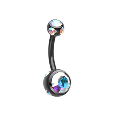 Mezzi Multi Gem Metallic Belly Bar - Basic Curved Barbell. Navel Rings Australia.