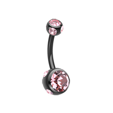 Mezzi Multi Gem Metallic Belly Bar - Basic Curved Barbell. Navel Rings Australia.