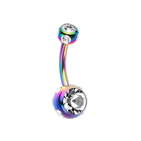Mezzi Multi Gem Metallic Belly Bar - Basic Curved Barbell. Navel Rings Australia.