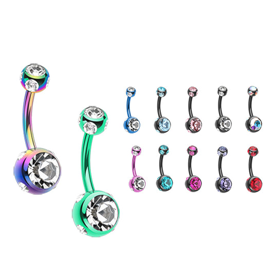 Mezzi Multi Gem Metallic Belly Bar - Basic Curved Barbell. Navel Rings Australia.