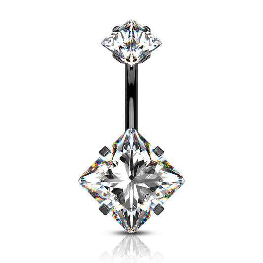 Internally Threaded Square Prong Set Belly Bar with Titanium Plating - Fixed (non-dangle) Belly Bar. Navel Rings Australia.